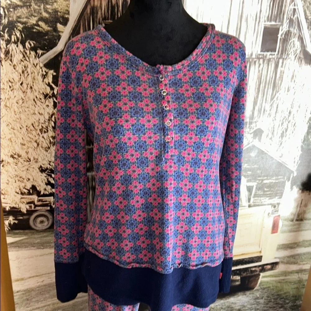 Natori Pink and Blue Floral Long-Sleeve Pajama Set